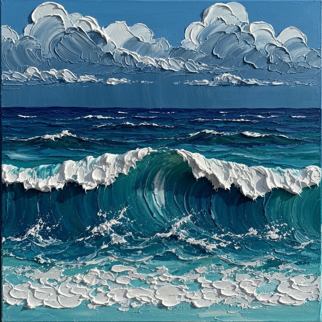 Impasto Seascape Painting With Sculptural Waves