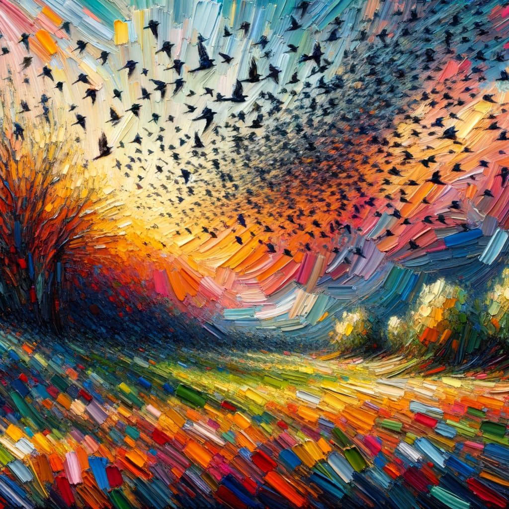 Murmuration in Expressionist Impasto Encaustic Painting