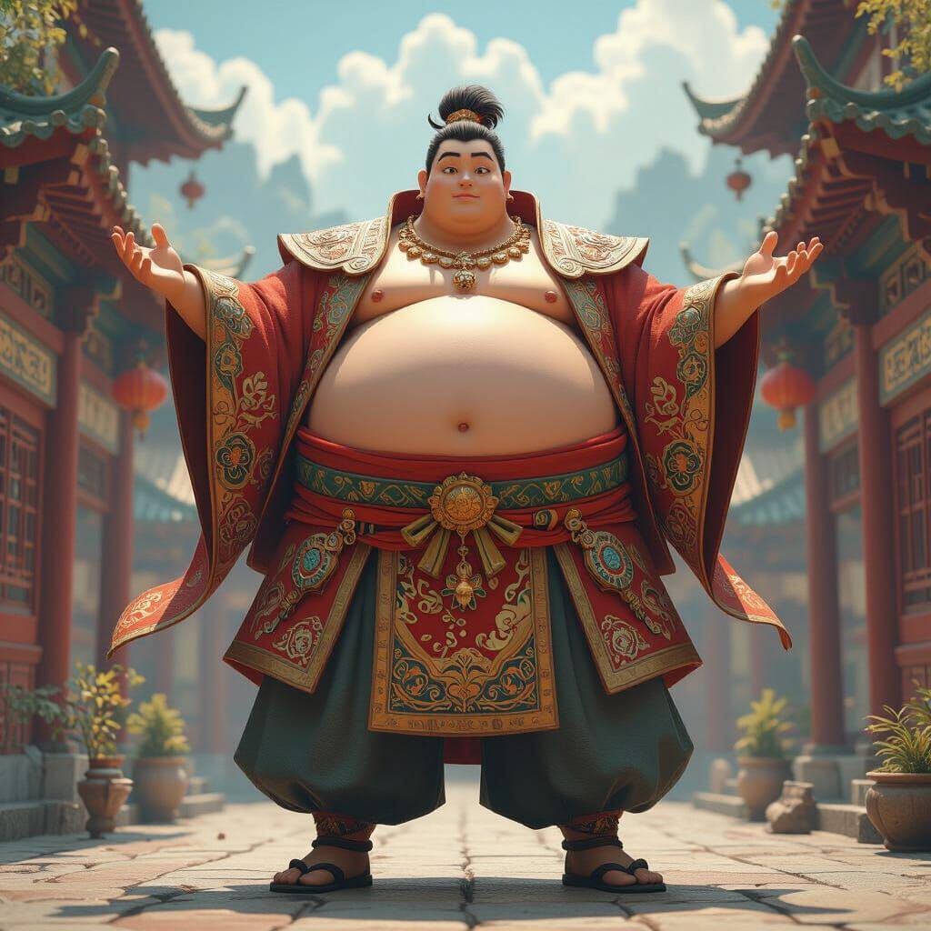 Heroic Figure with Gigantic Belly in Anime Style