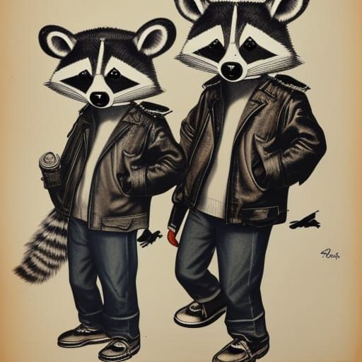 1950s Raccoons in Greaser Style