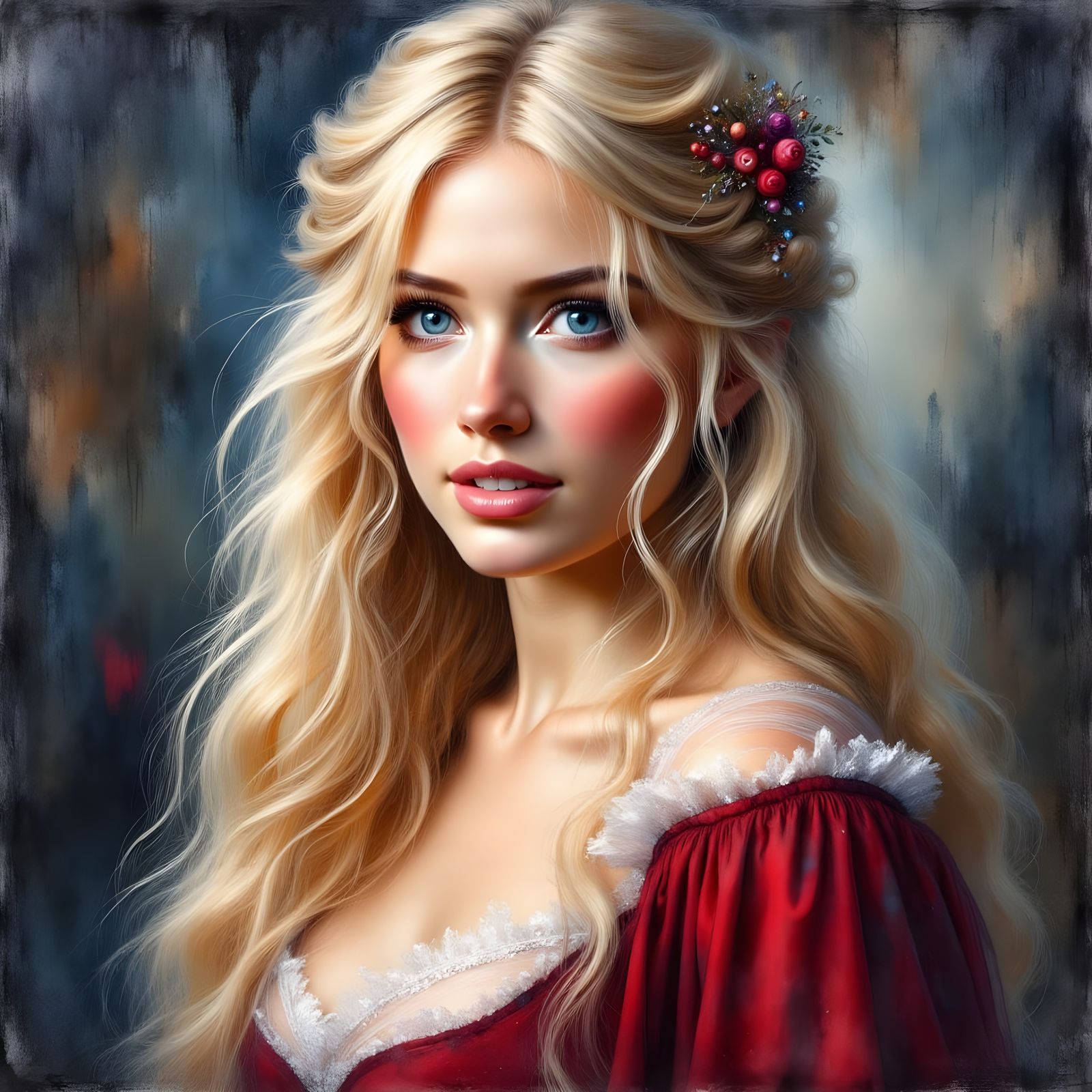 Norse Goddess Portrait in Impasto Oil Style