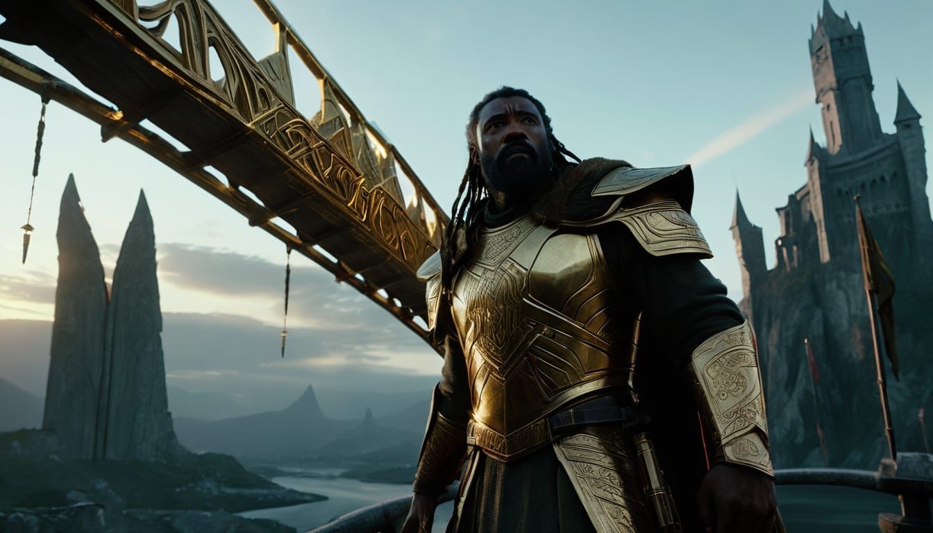 Norse God of Vigilance Stands Watchful at Golden Bridge