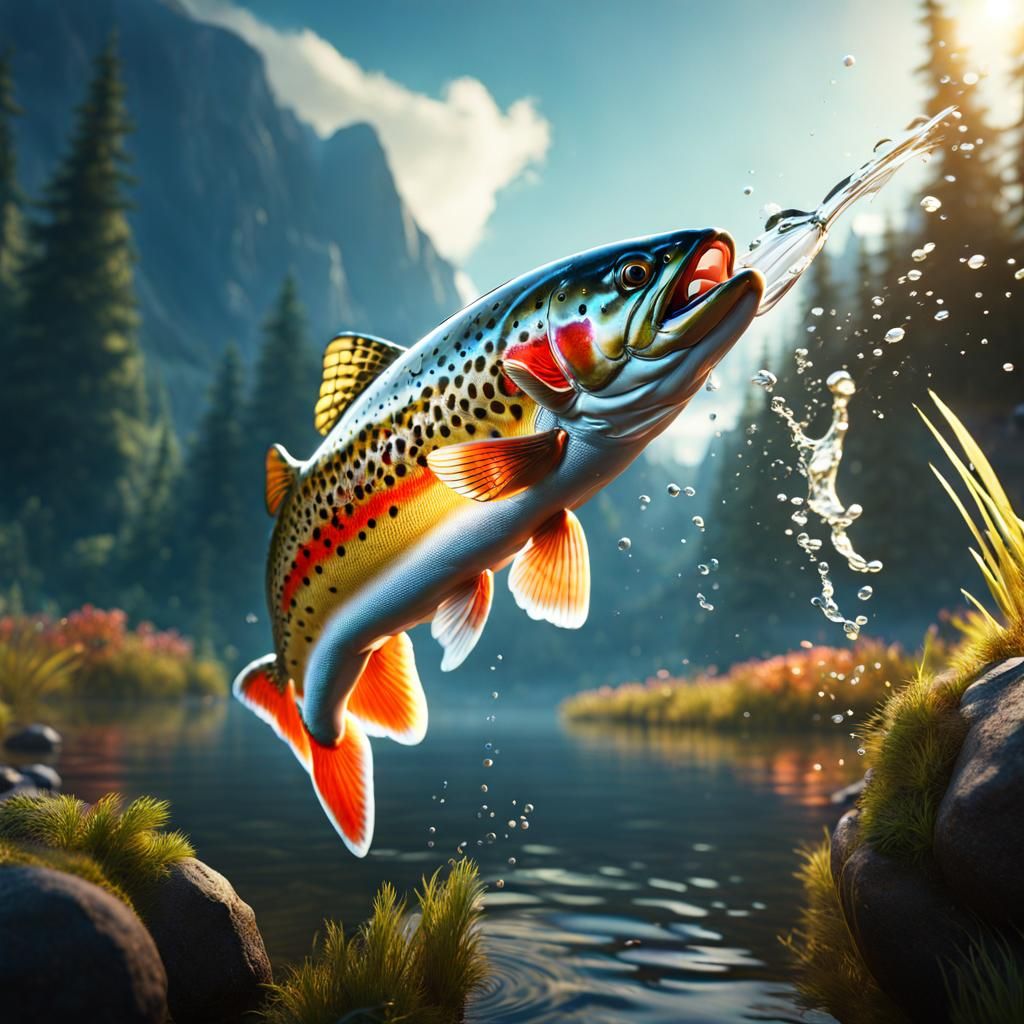 Realistic Trout Leaping From Water