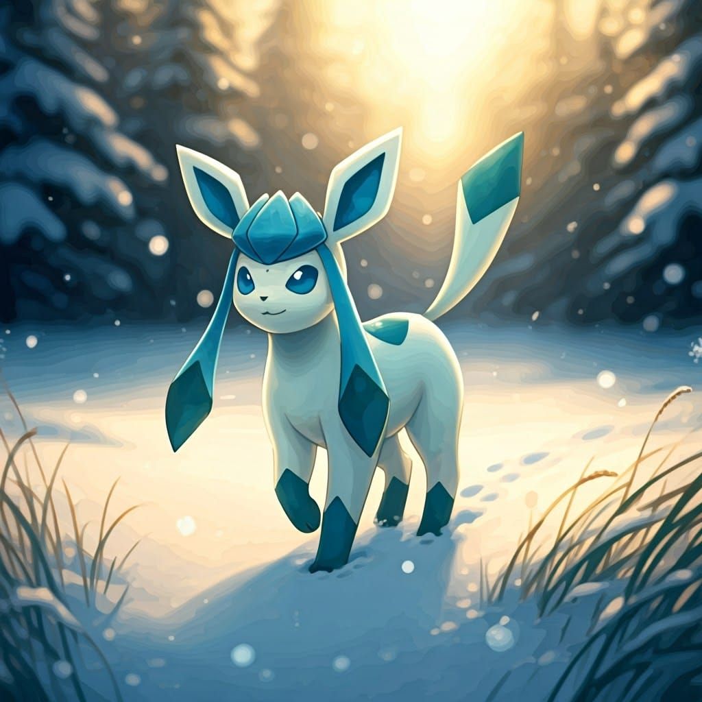 Glaceon in Winter Meadow, Impressionistic Style
