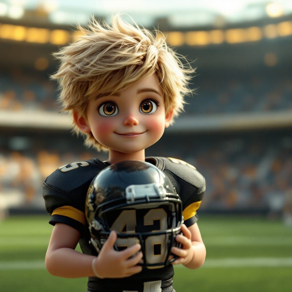 Charming Hyper-Realistic CGI Boy Doll in Football Uniform