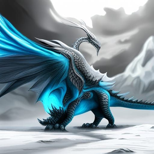 Cyan Ice Dragon in a Dark Fantasy Kingdom