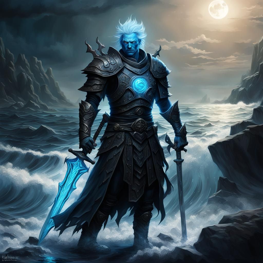 Water Warlock on Ocean Shore in Dark Fantasy 3D Art