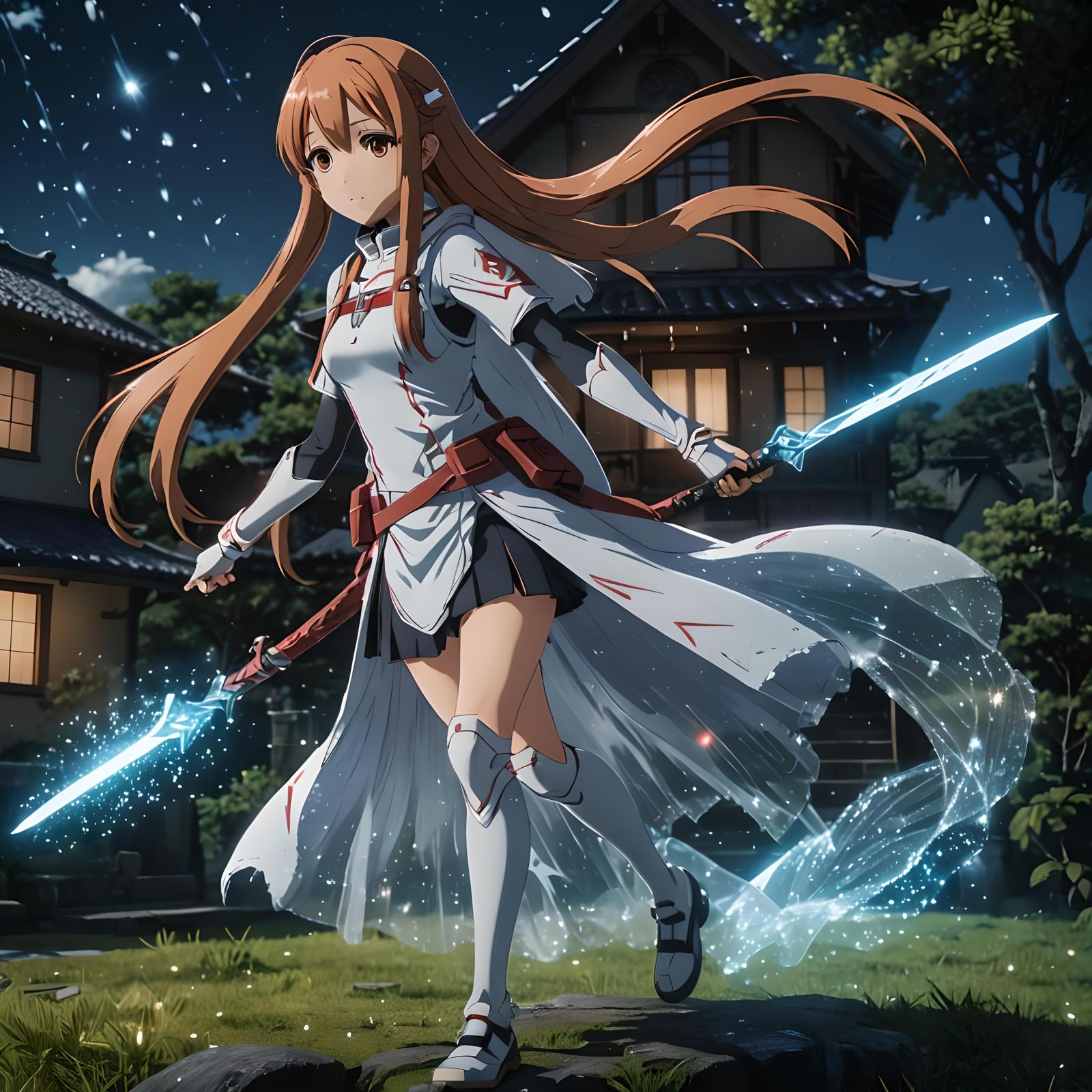 Anime Girl in Tulle Dress with Glow Particles