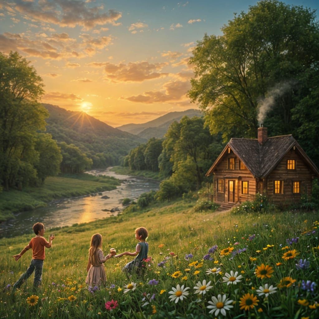 Serene Landscape with Rolling Hills and Crystalline River