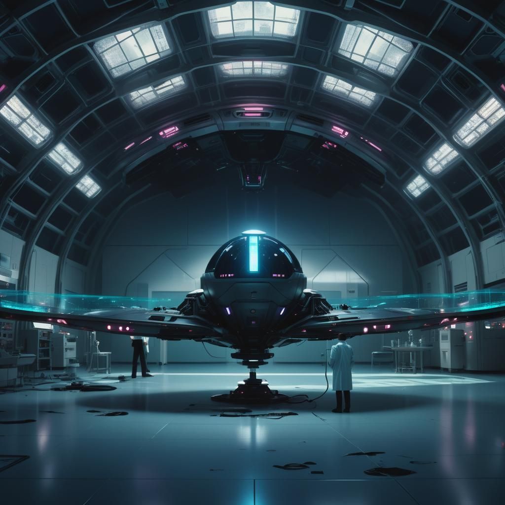 Retro-Futuristic UFO Lab: Vaporwave Concept Art