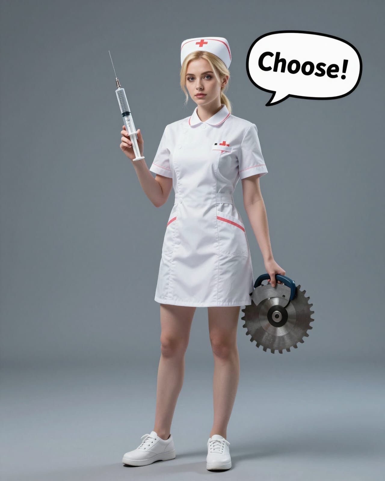 Nurse Offers Choice With Syringe and Saw