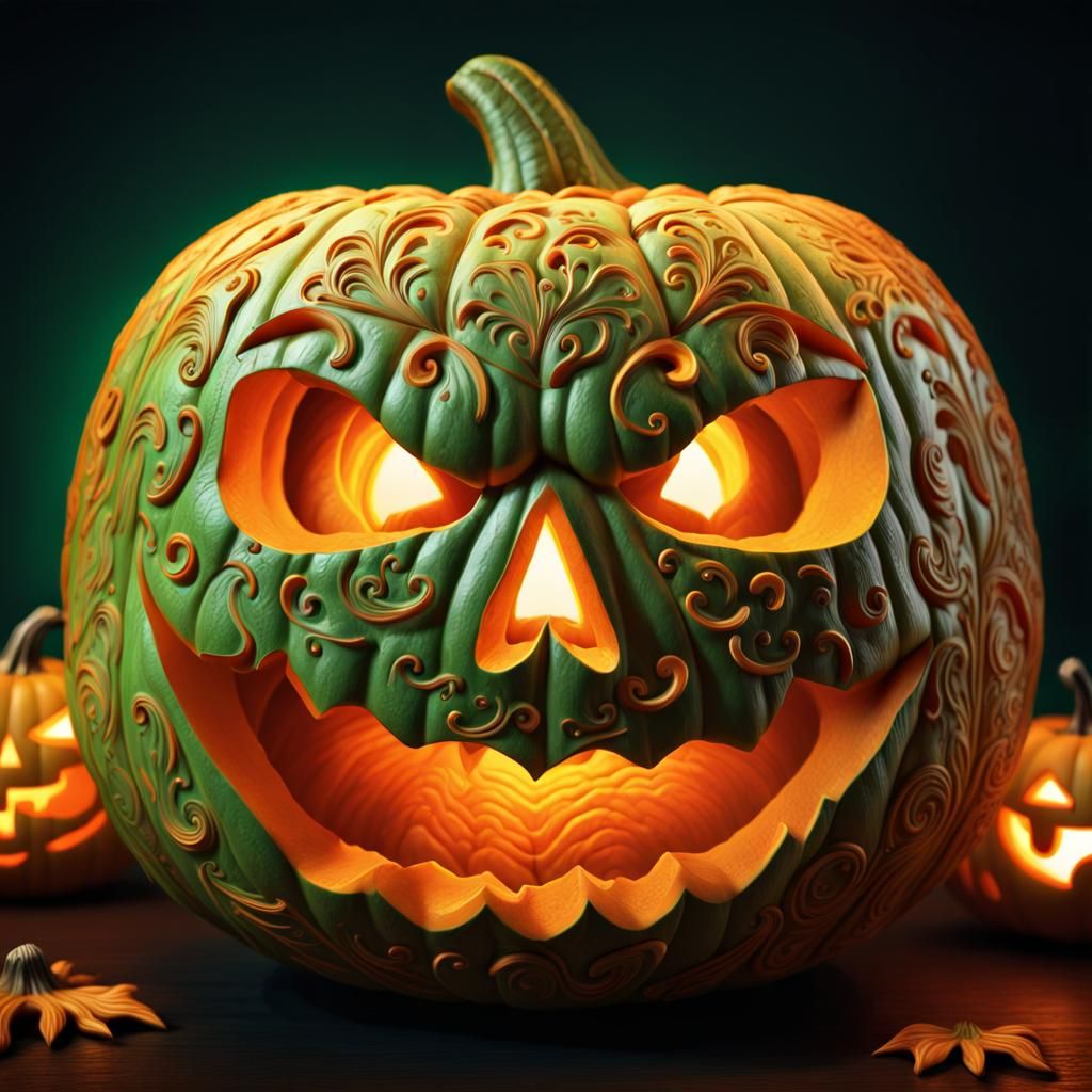 Intricate Jack-o'-Lantern with Eerie Candlelight
