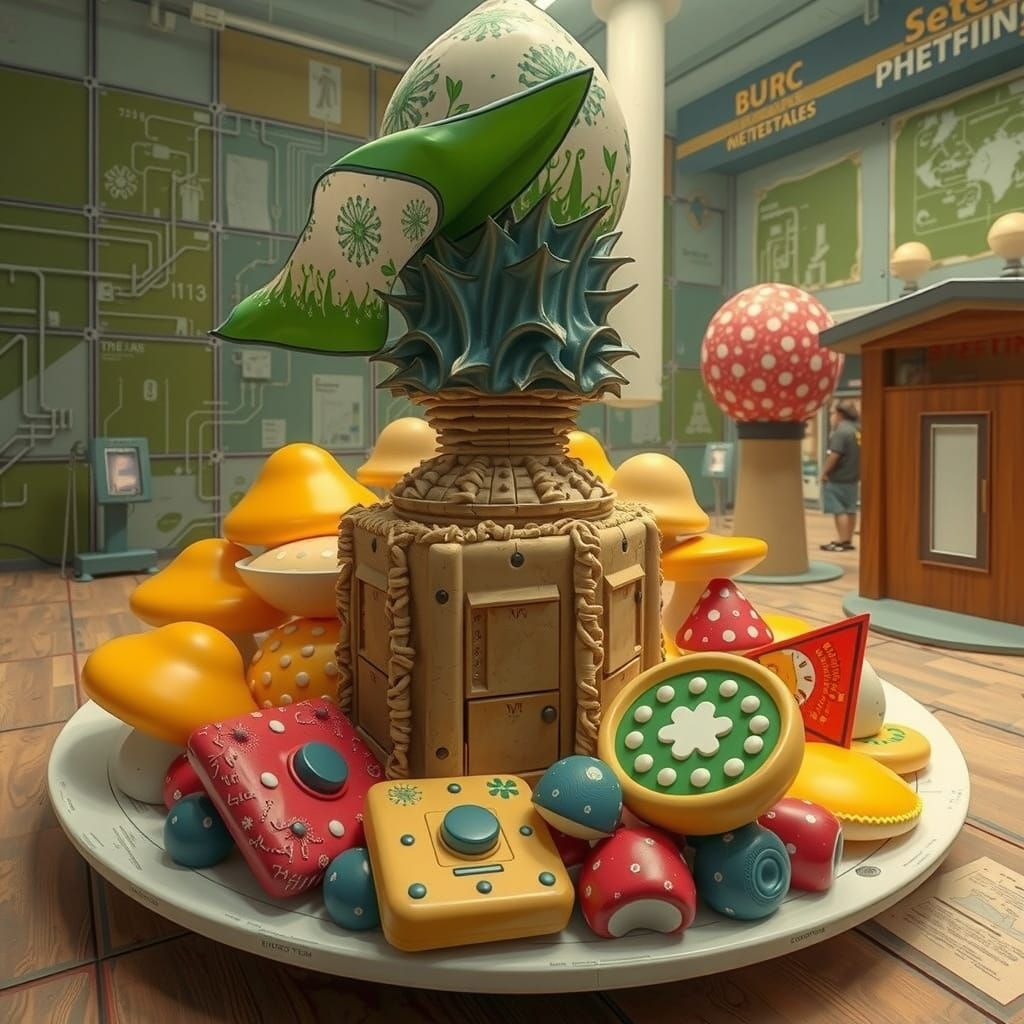 Giant Mushroom Installation in Whimsical Retro-Futuristic Se...