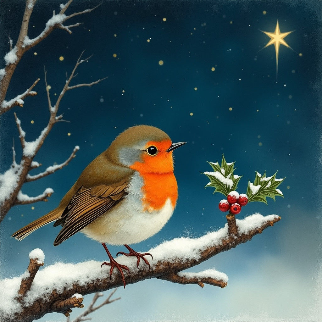 Robin in Winter, Dreamy Whimsical Style