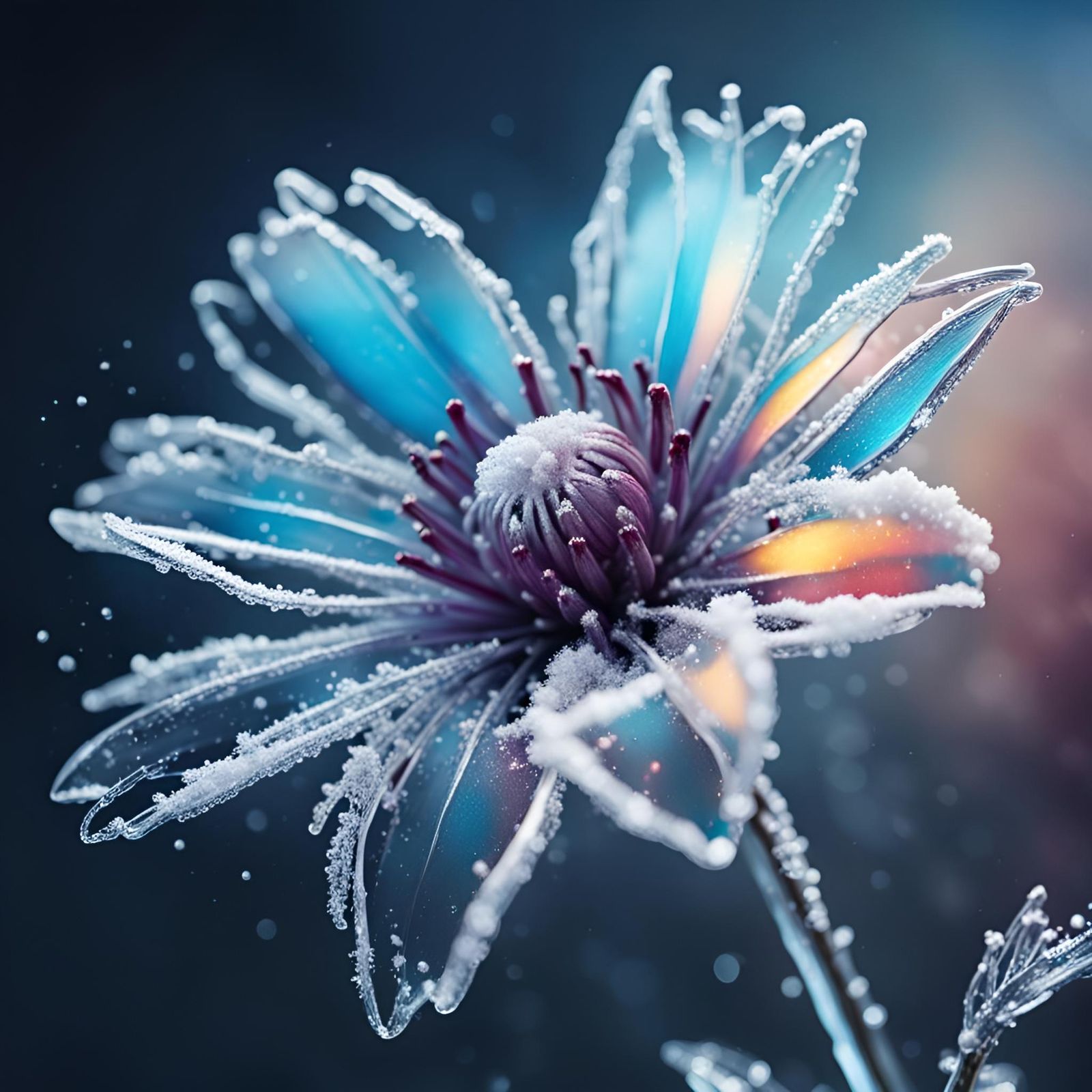 Frozen Flower with Translucent Details in Hyperrealistic Sty...