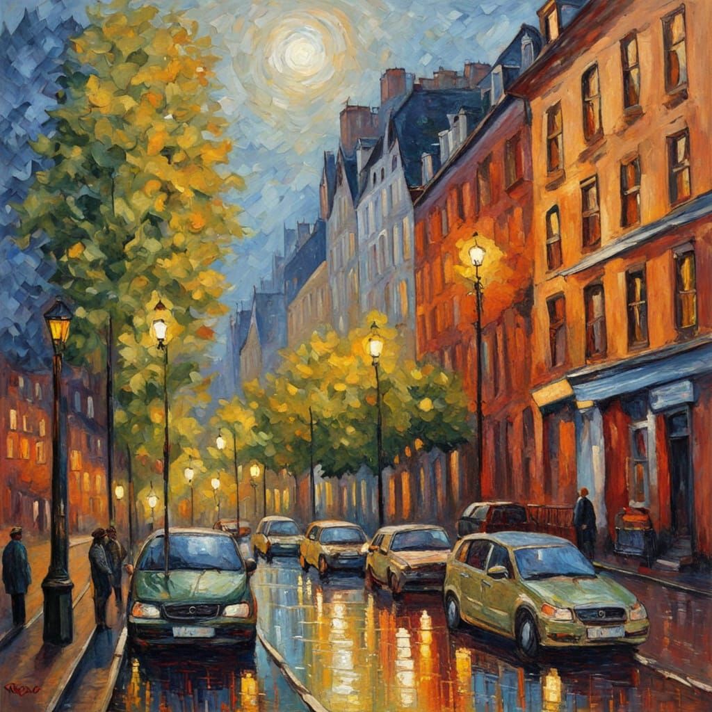 Glasgow Cityscape in Neo-Impressionist Style