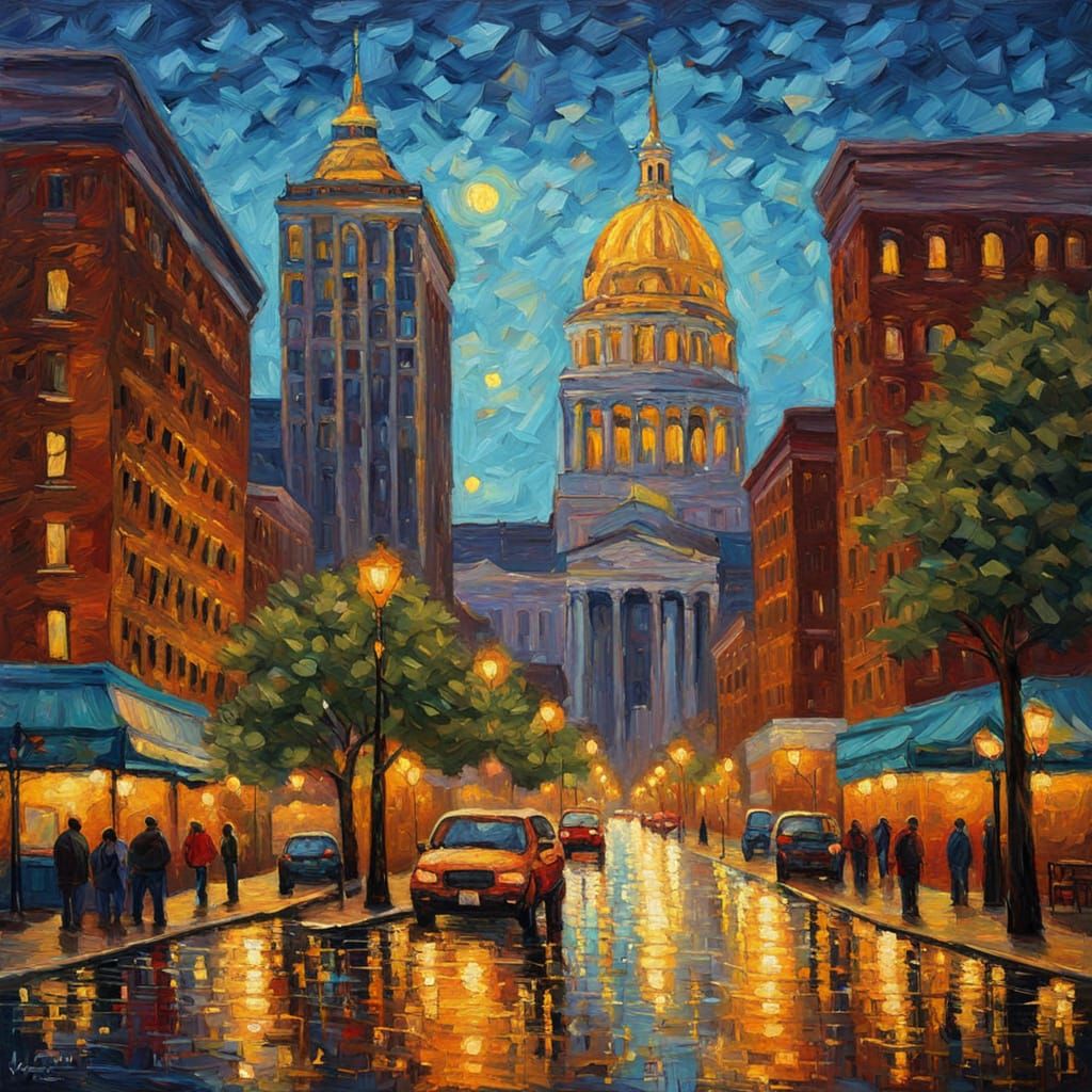 St. Louis Cityscape in Expressionist Impasto Oil