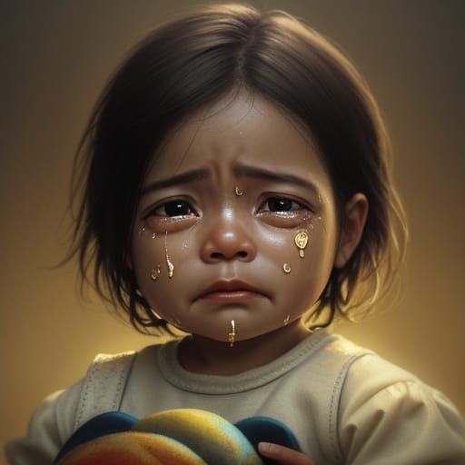 Emotional Portrait of Person Crying Holding Baby as Oil Pain...