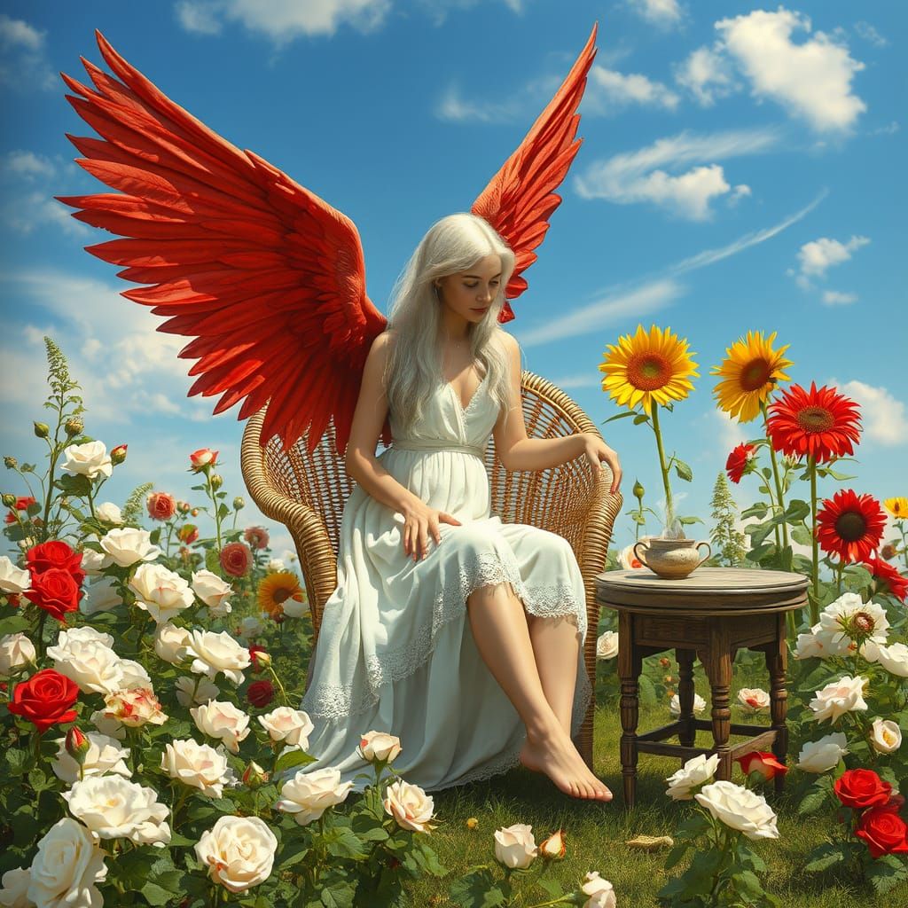 Serene Angel in Whimsical Garden Setting