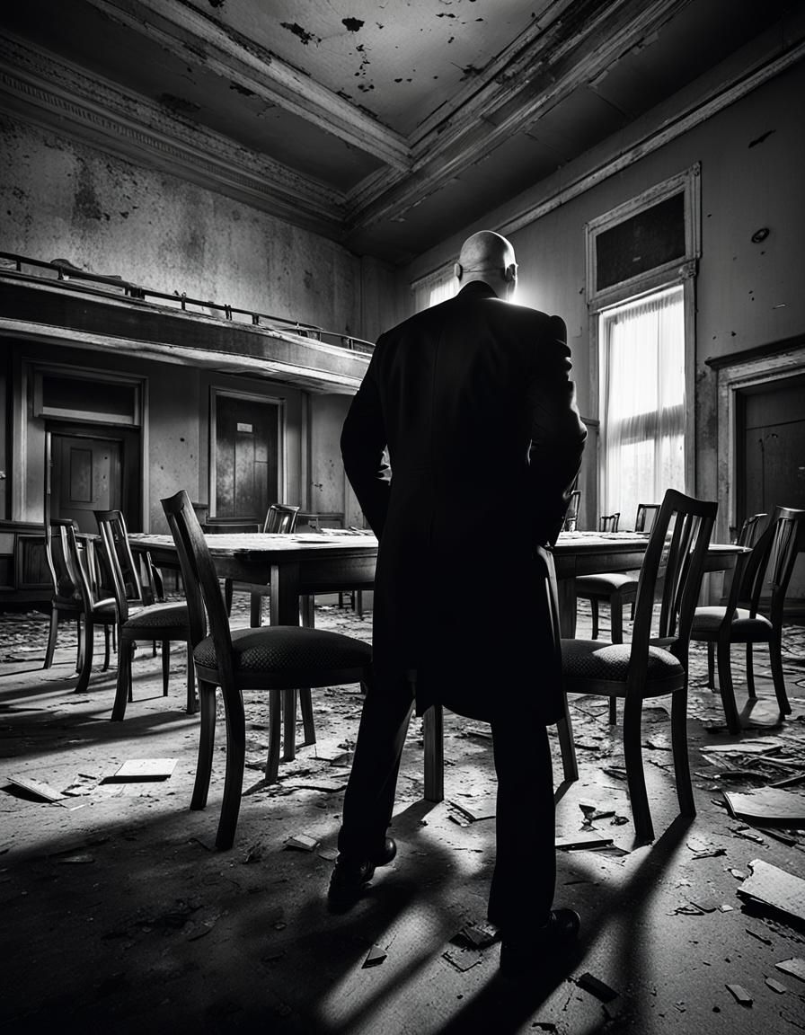 Ominous Bald Man in Abandoned Hotel