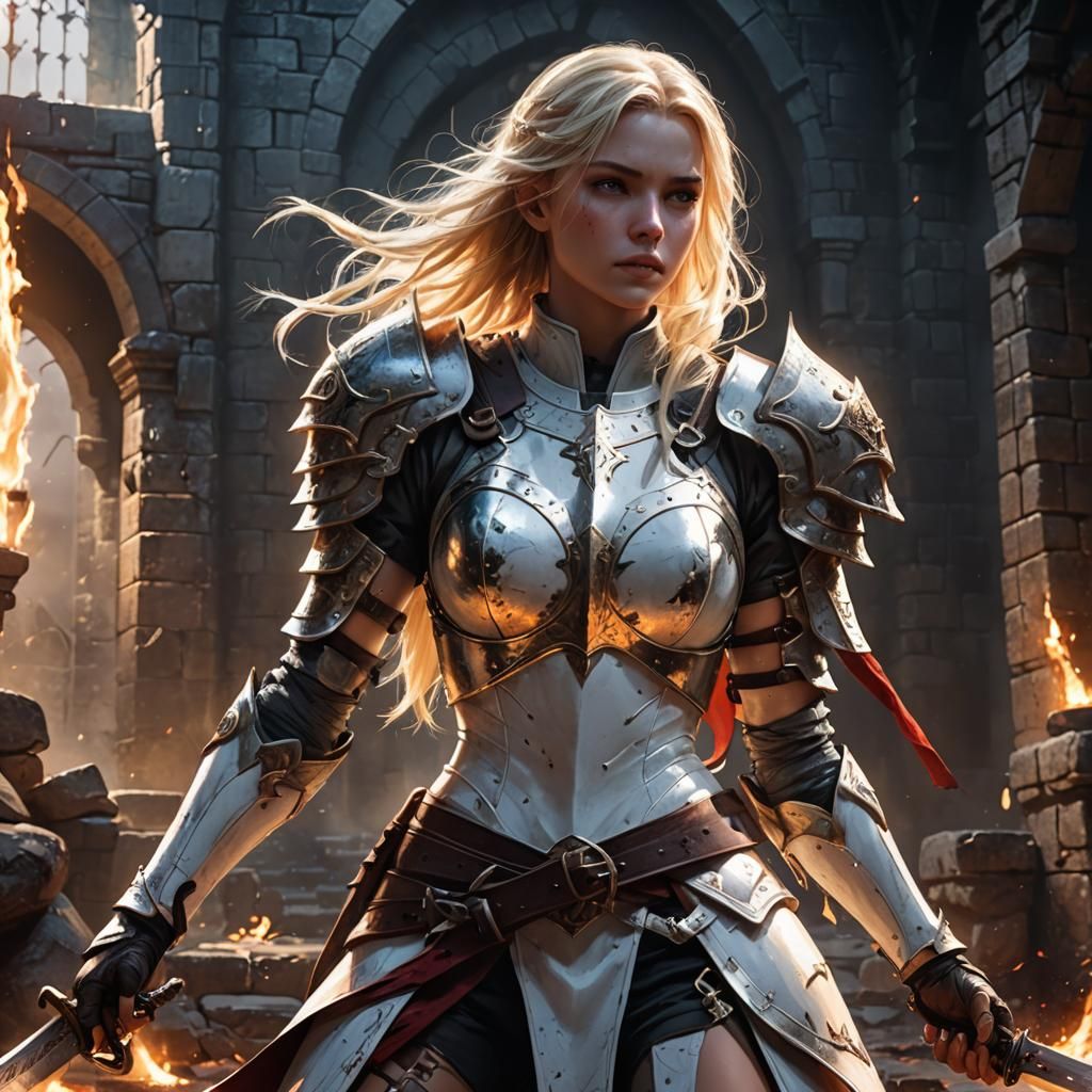 Fantasy Warrior Woman Unsheathing Sword in Anime Style