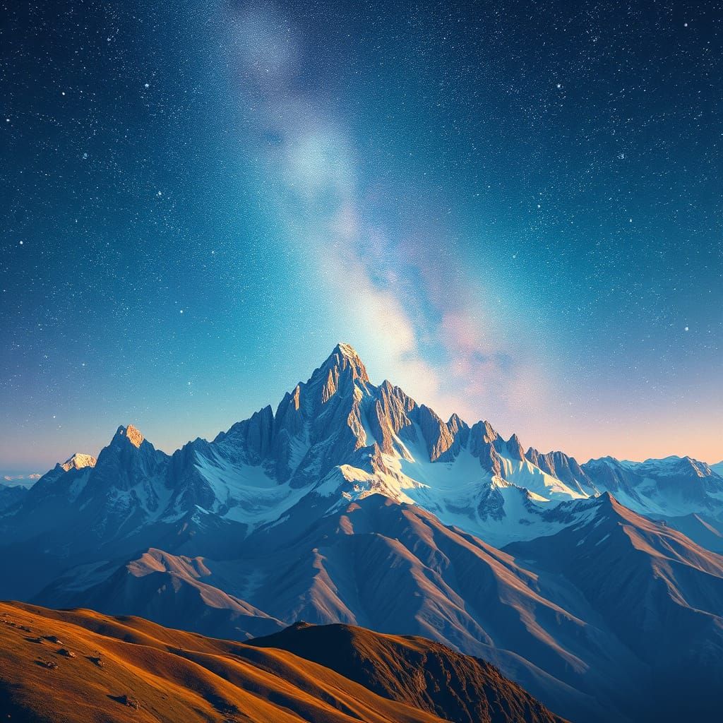 Starry Mountain Sky in Impressionist Style