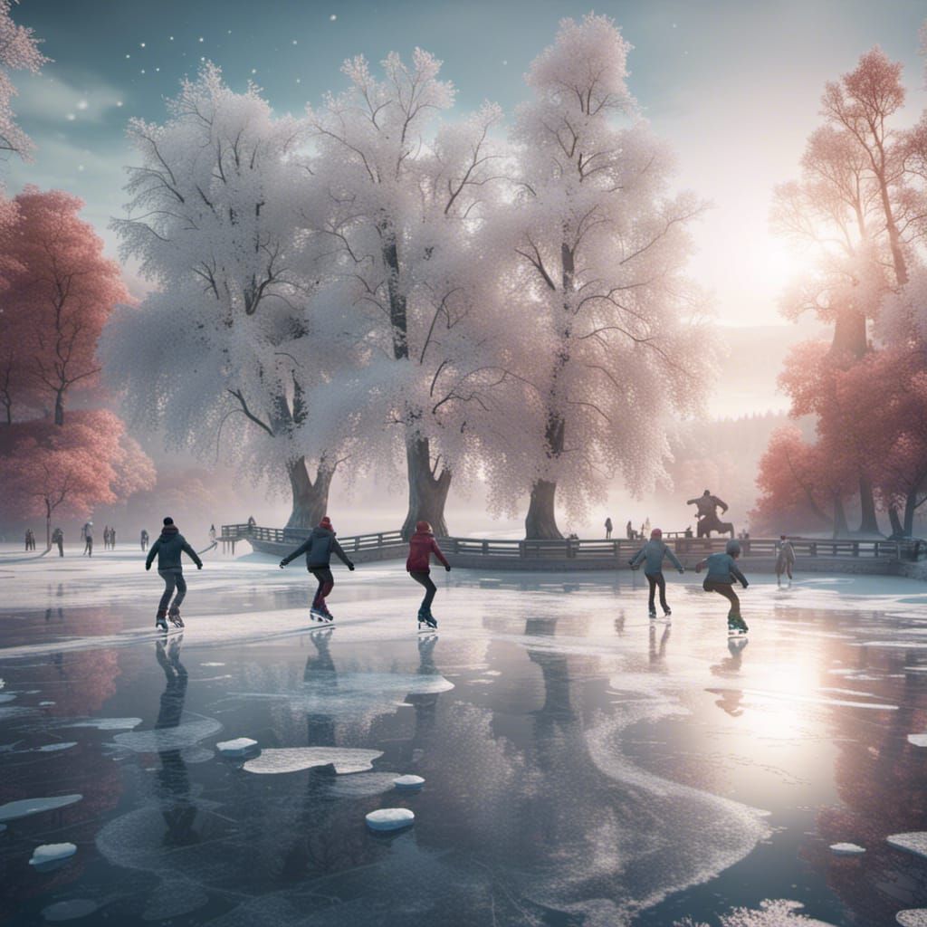 Ice Skating on a Frozen Lake: Fantasy Concept Art