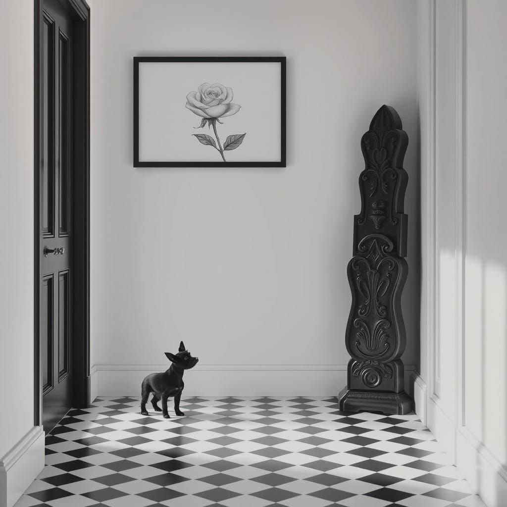 Meticulously Crafted Wood Entry with Checkerboard Floor and....