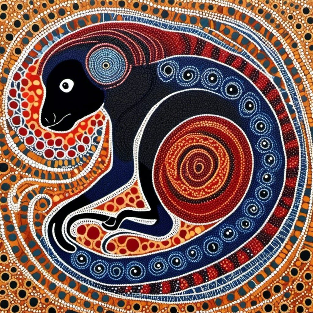 Baboon in Australian Aboriginal Dot Art Style
