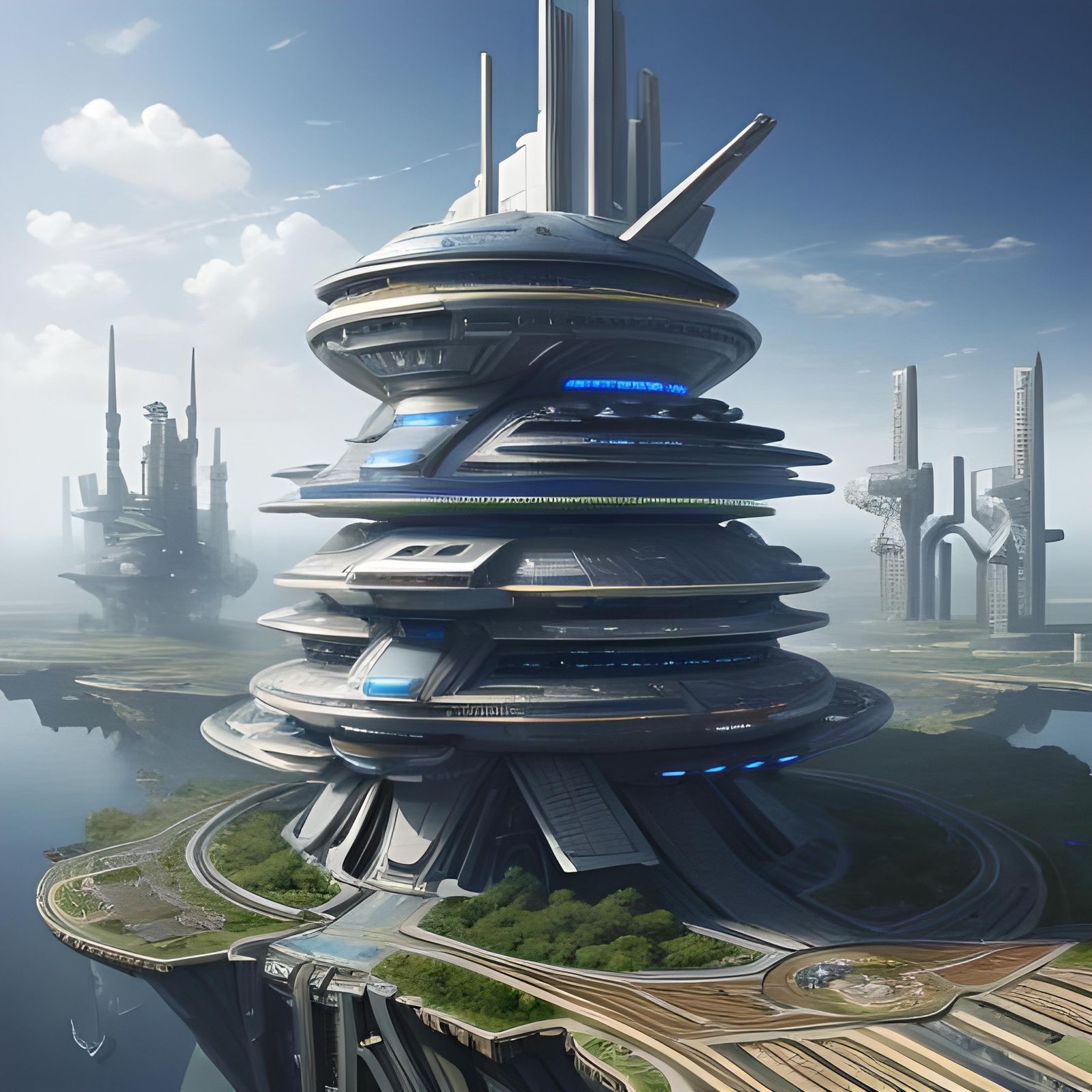 Retrofuturistic Colony Starship City in Biometric Style