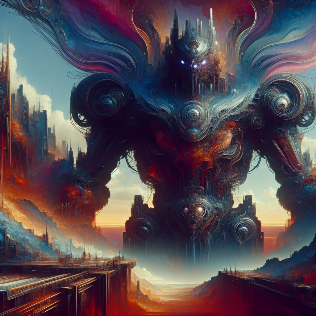 Massive Robotic Figure in Detailed Matte Painting