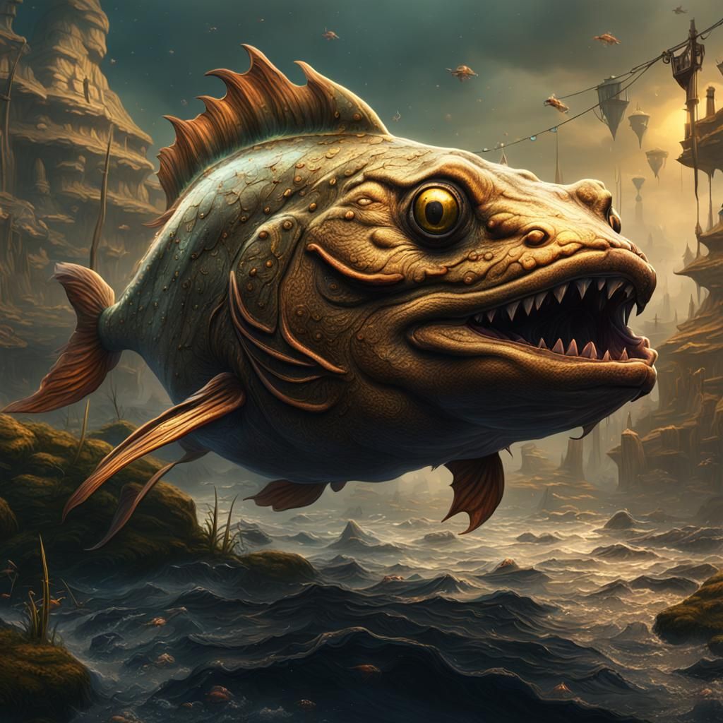 Detailed Catfish Matte Painting in Deep Color