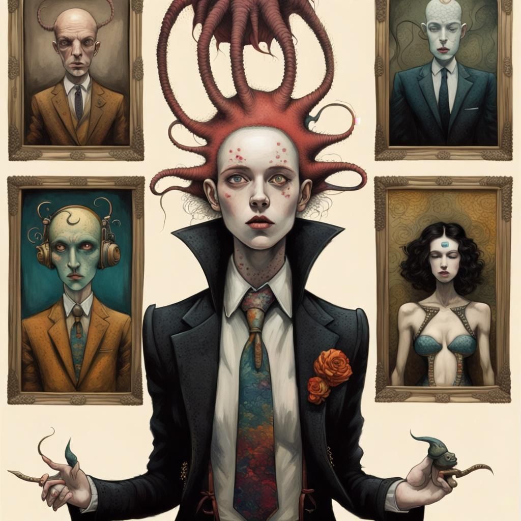 Eccentric Woman Posing in Art Brut Style