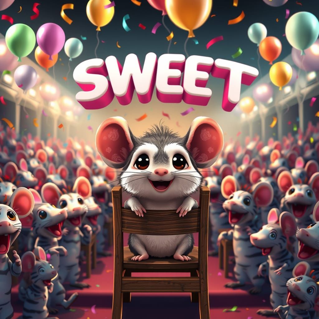 CARTOON text says "SWEET" and conveys the logo in white font in paint with stunning clarity, the text is HAS A DEEP FURR...