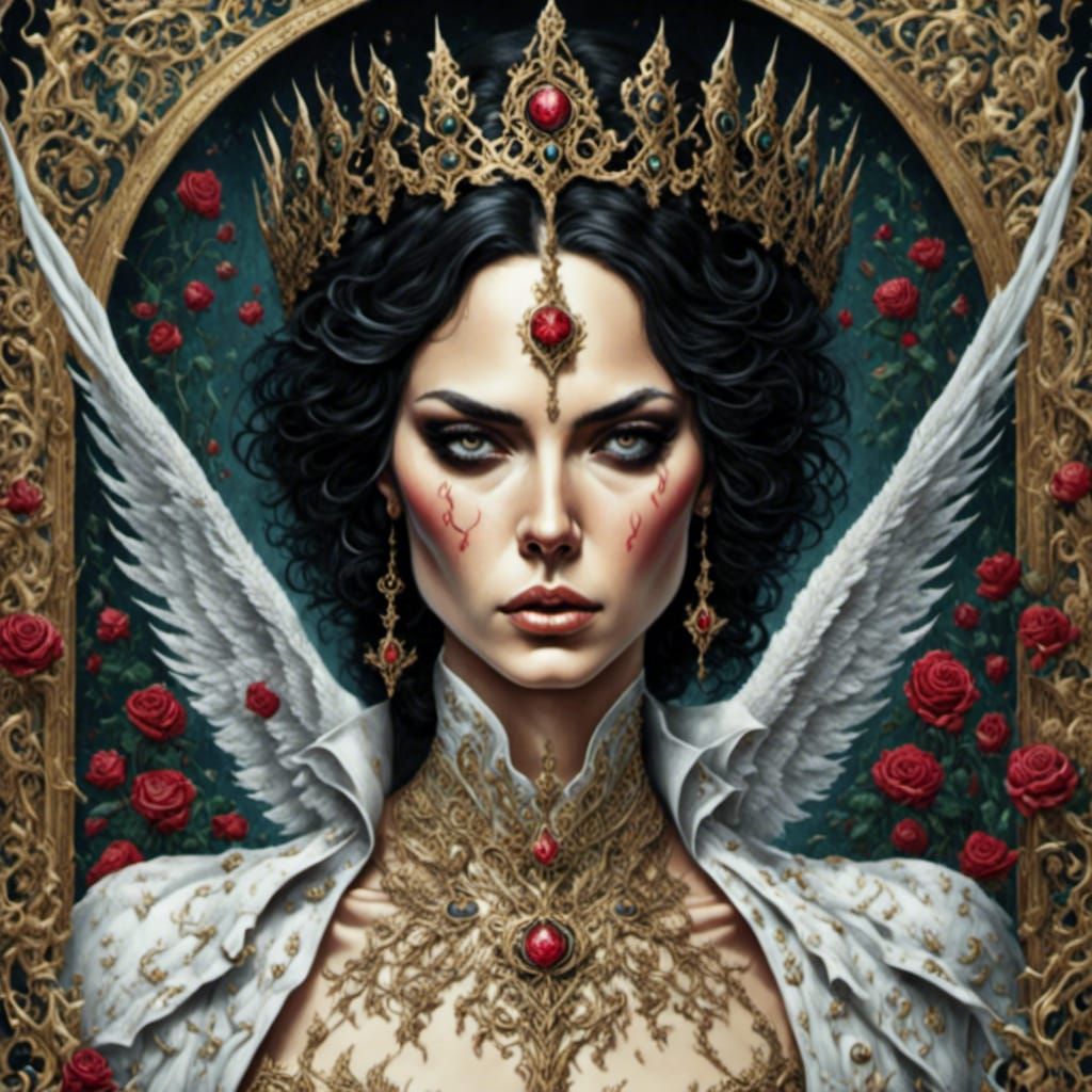 Queen of Swords with Roses in Brooding Style