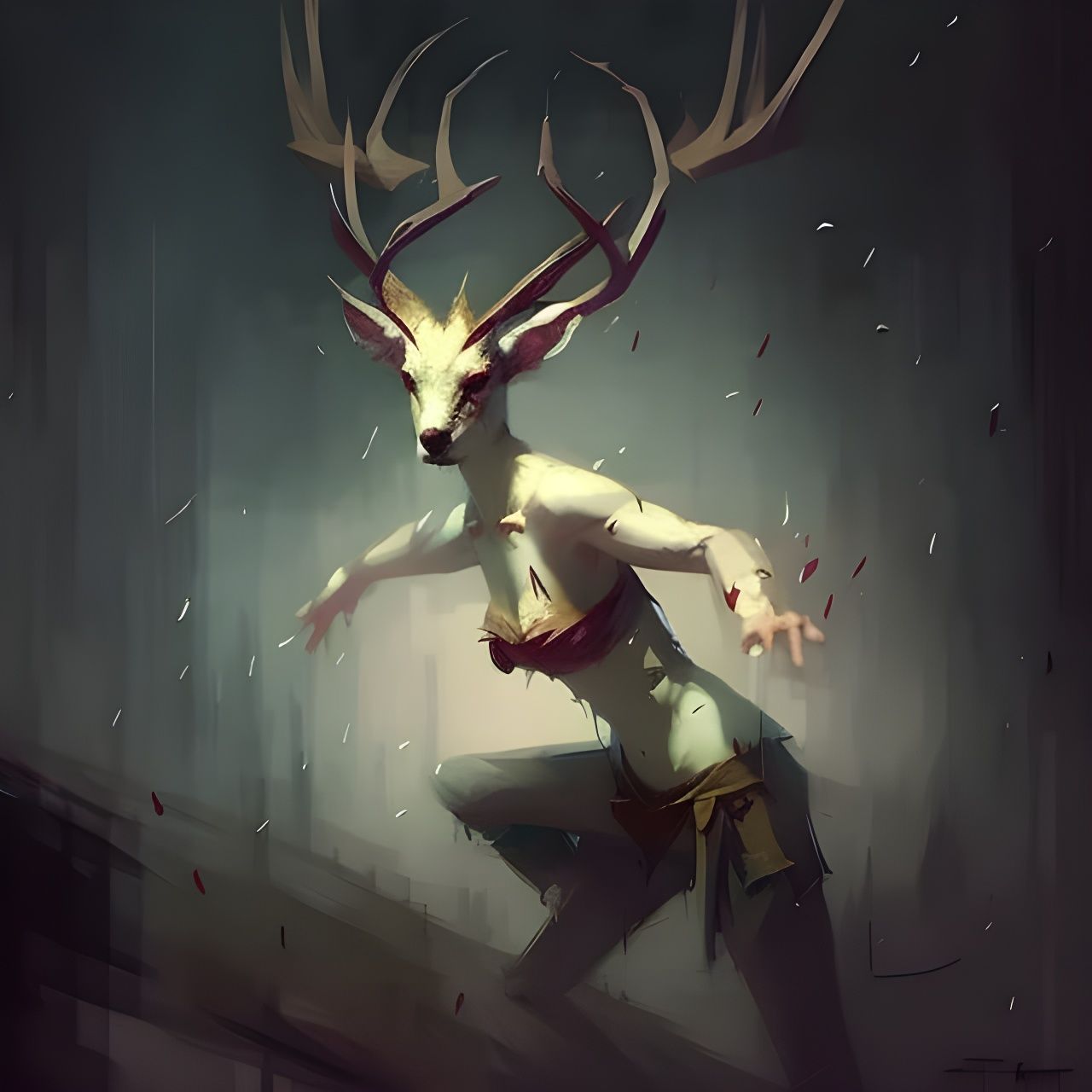 Deergirl in Kung Fu Fight, Oil Painting Style