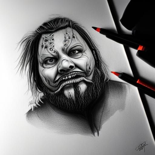 Hyperdetailed Charcoal Drawing of The Fiend Mask