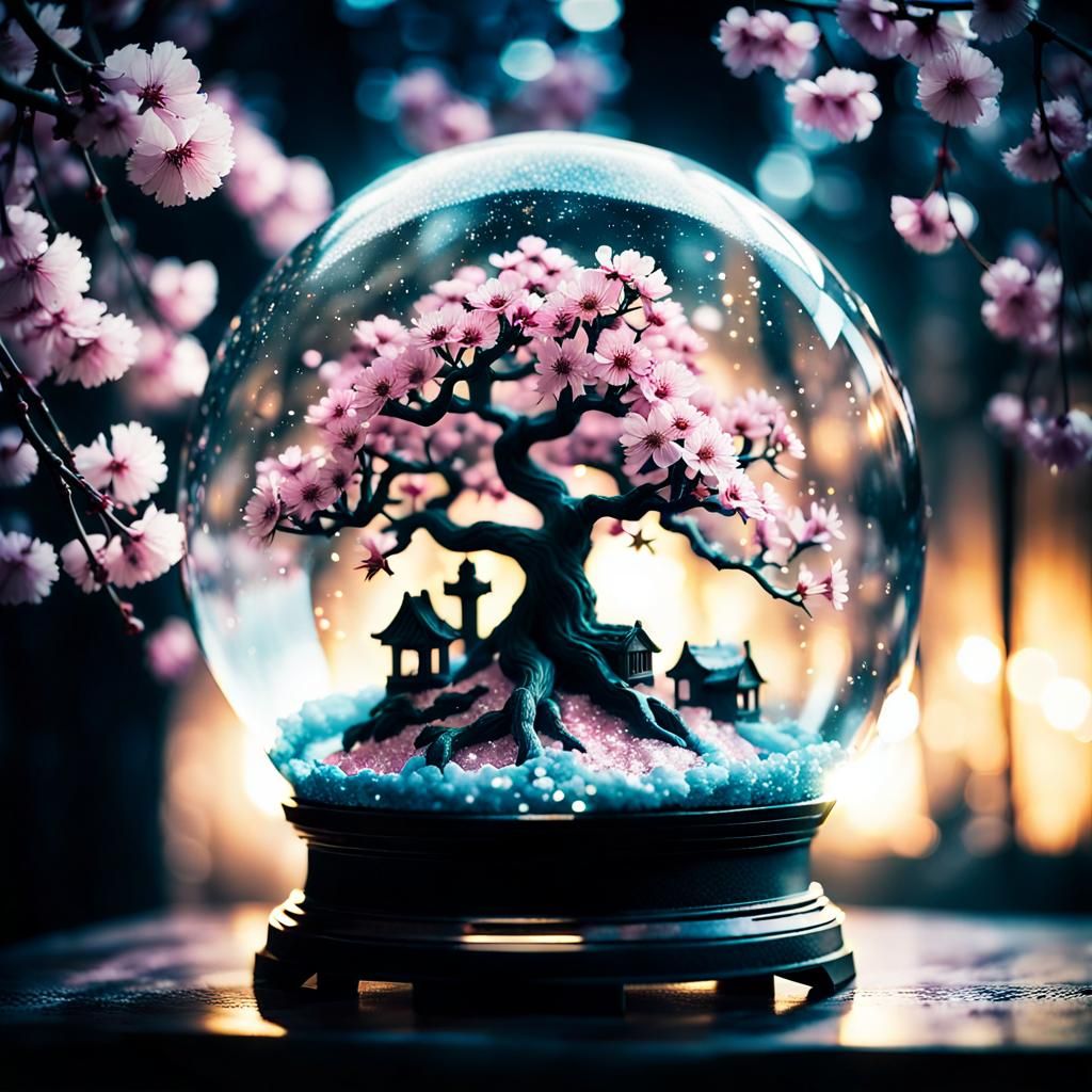 Haunted Cherry Blossom Tree in Snow Globe