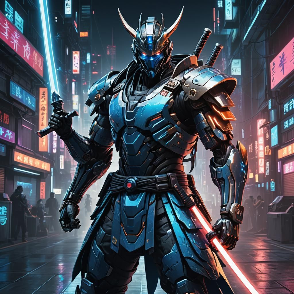 Cybernetic Samurai in Digital Dojo, Anime Style
