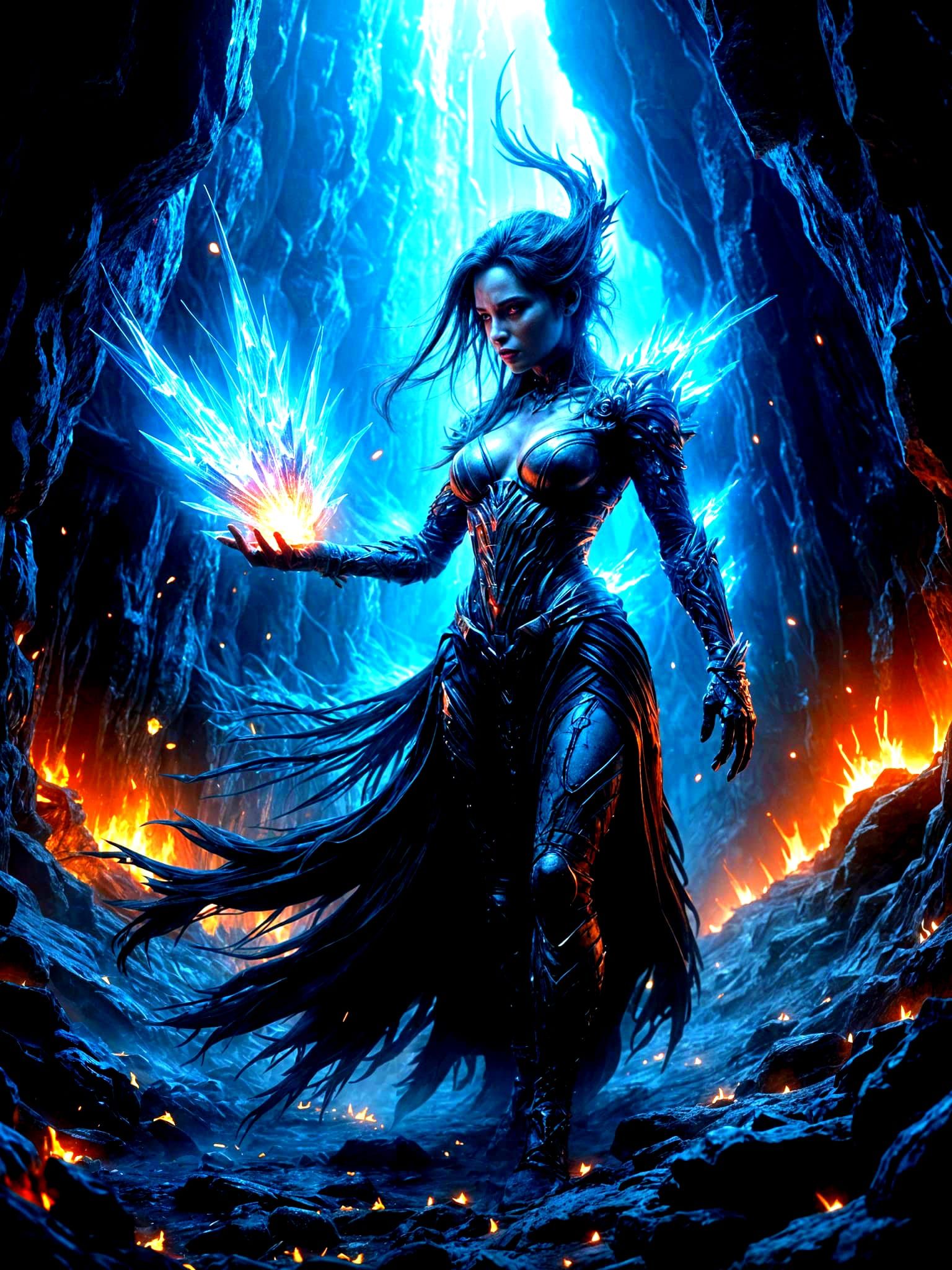 Elemental Forge Witch Casting Spell in Obsidian Cavern