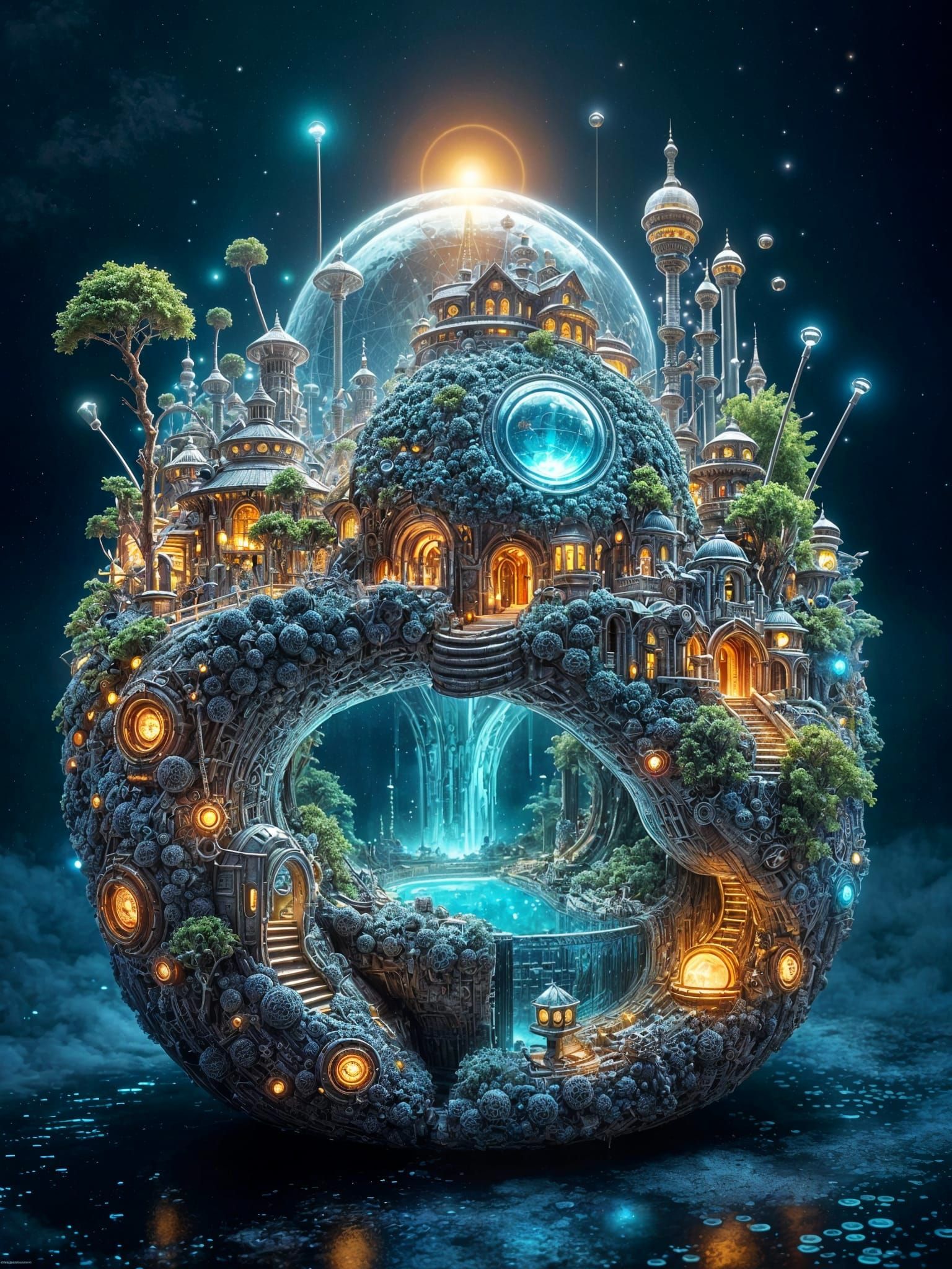 Intricate Sci-Fi City Inside LED Ring