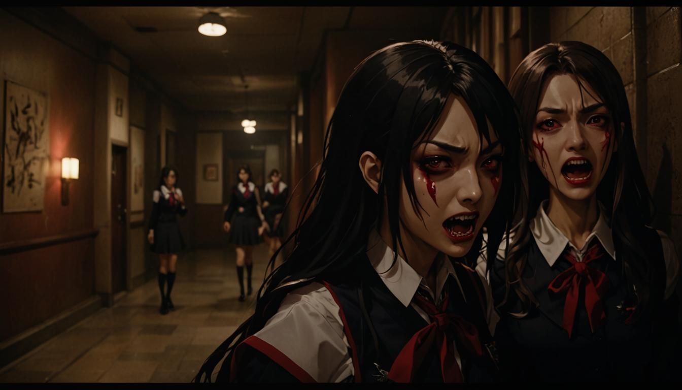 Vampire High School Girls in Dark Anime Style