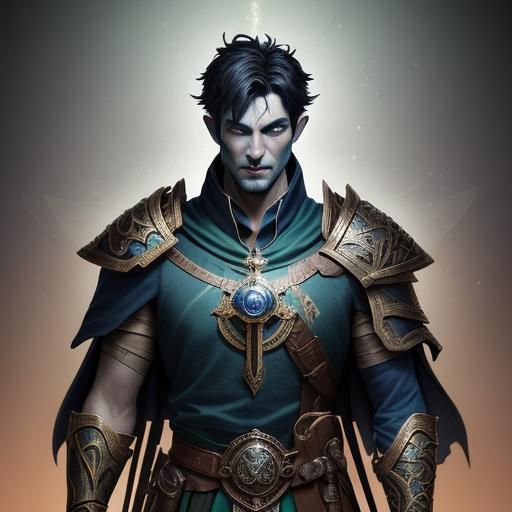 Blue-Skinned Cleric in High Fantasy Style
