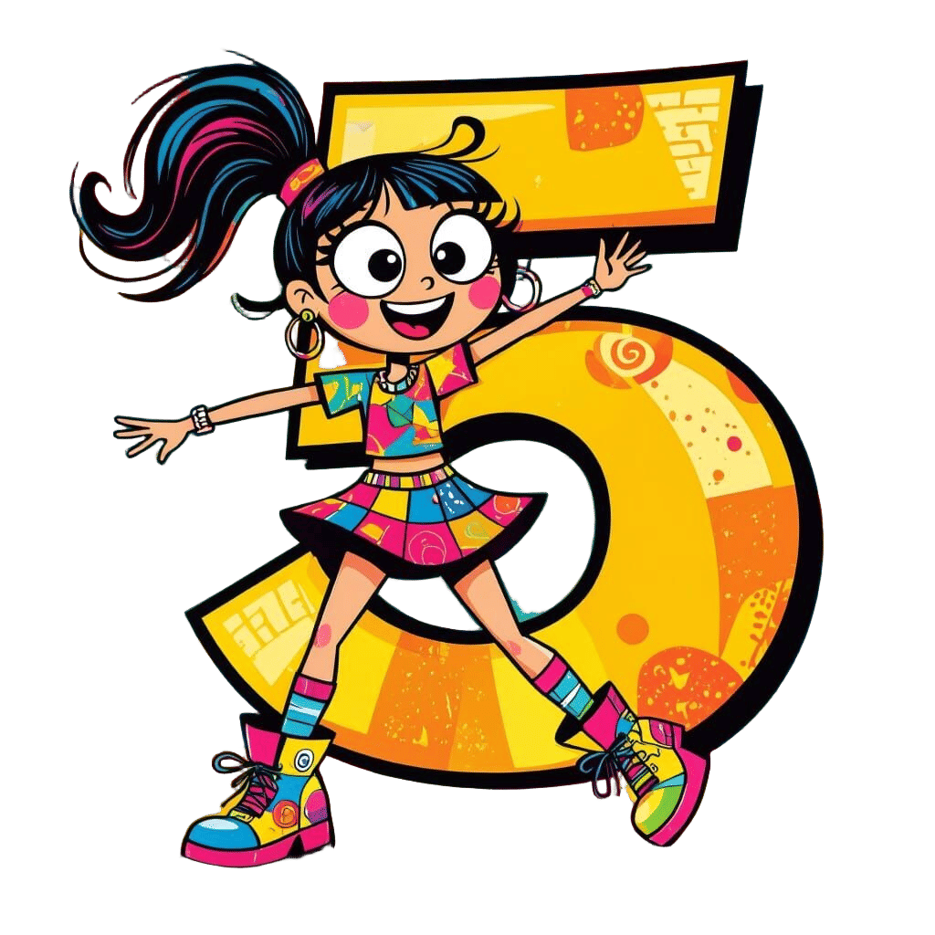 Dancing Number 5 in Playful Cartoon Style