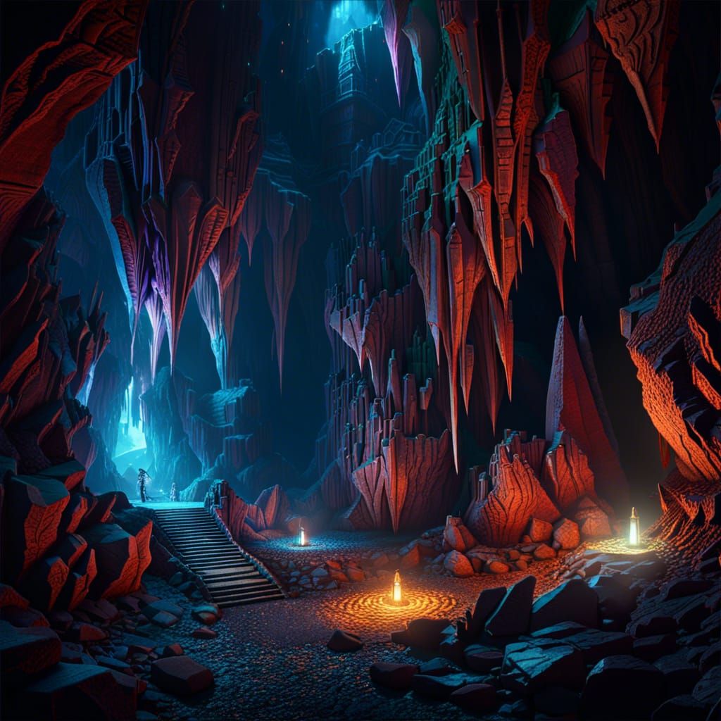 Luminescent Crystals Light Underground Dark Fantasy Dungeon