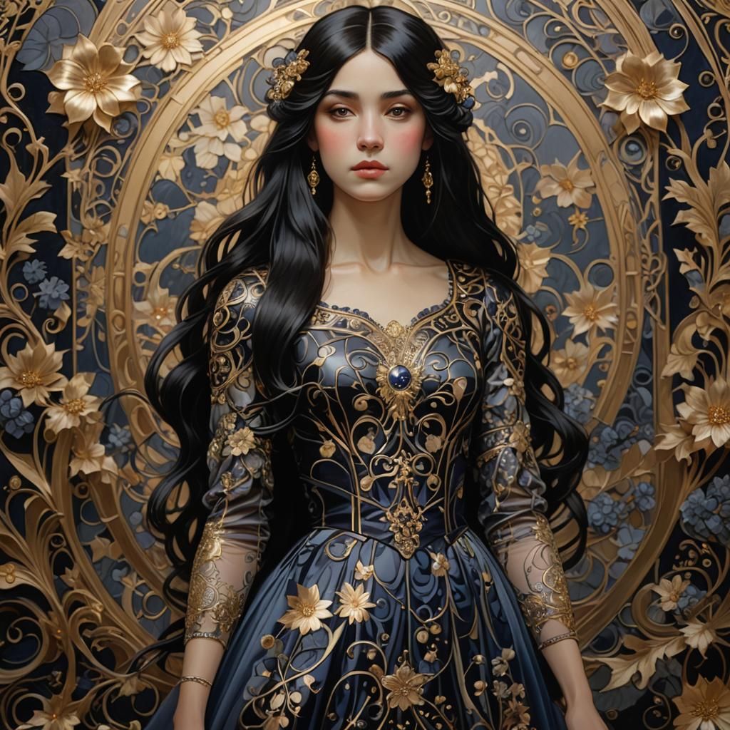 Art Nouveau Girl in Christmas Setting