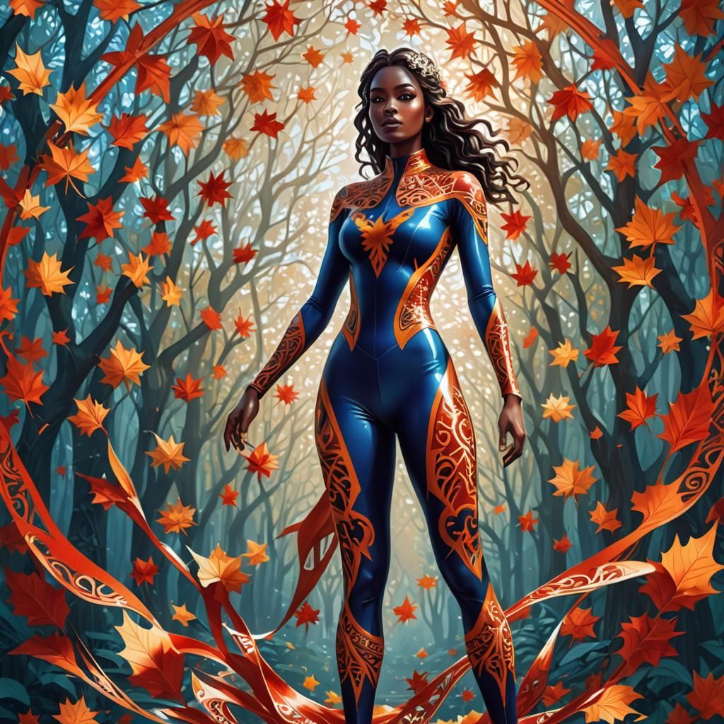 Girl in Moroccan Flag Catsuit, Vector Art