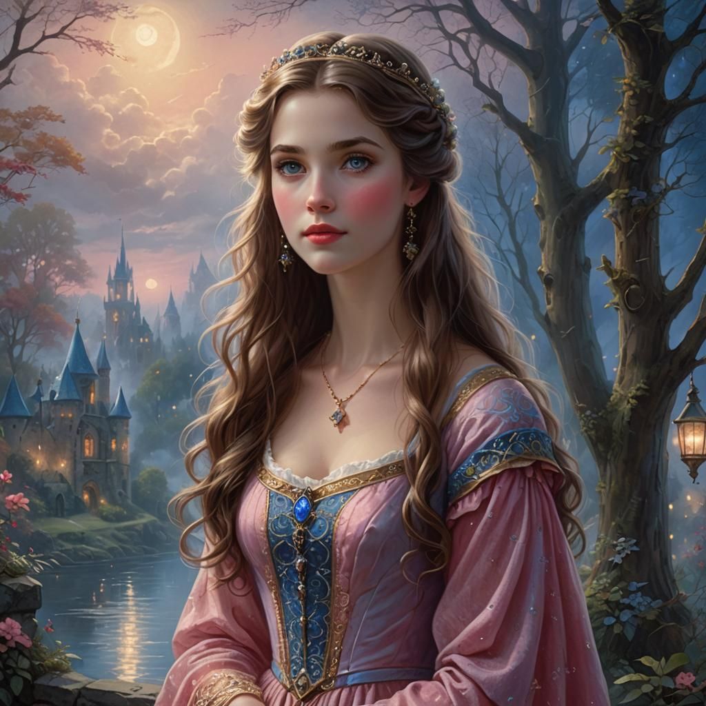 Moonlit Princess with Medieval Dress in Ethereal Style