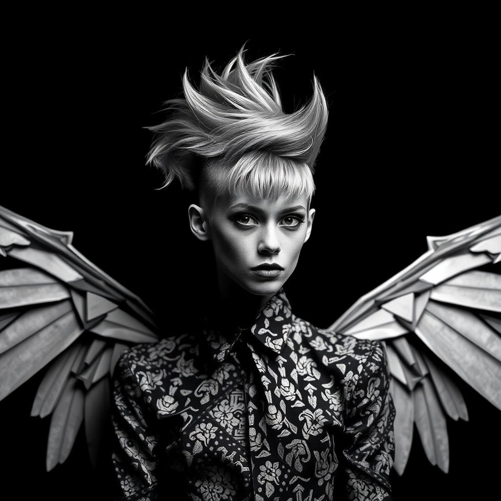 Geometric Winged Model in Dadaist Fashion