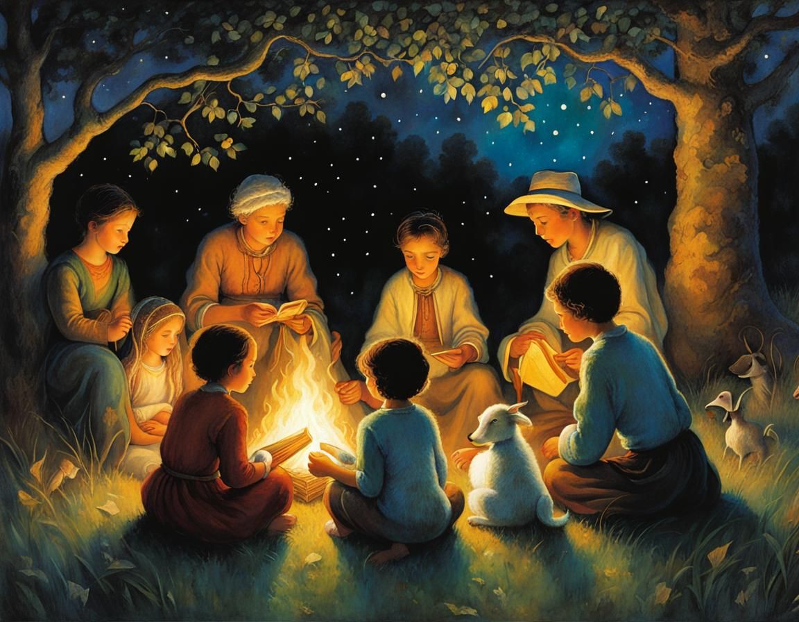 Shepherd's Bedtime Story: An Impressionistic Campfire Scene